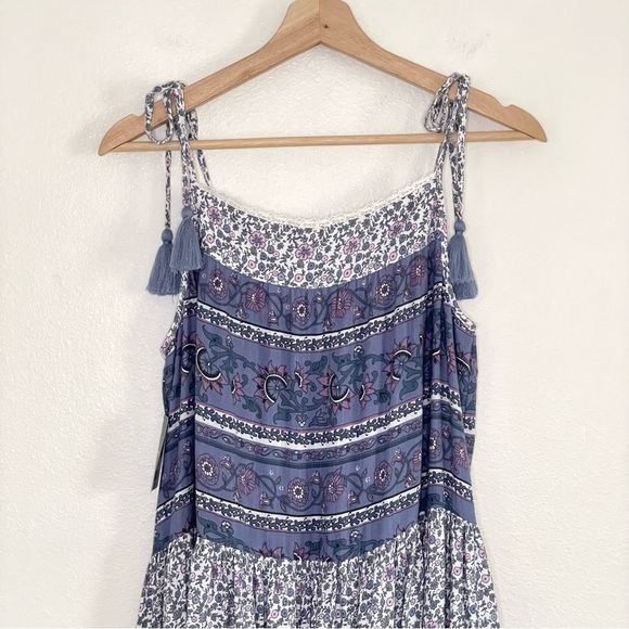 NWT Lucky Brand Tiered Mixed Floral Print Tassel Tie Strap Boho Sundress Small - Picture 8 of 16